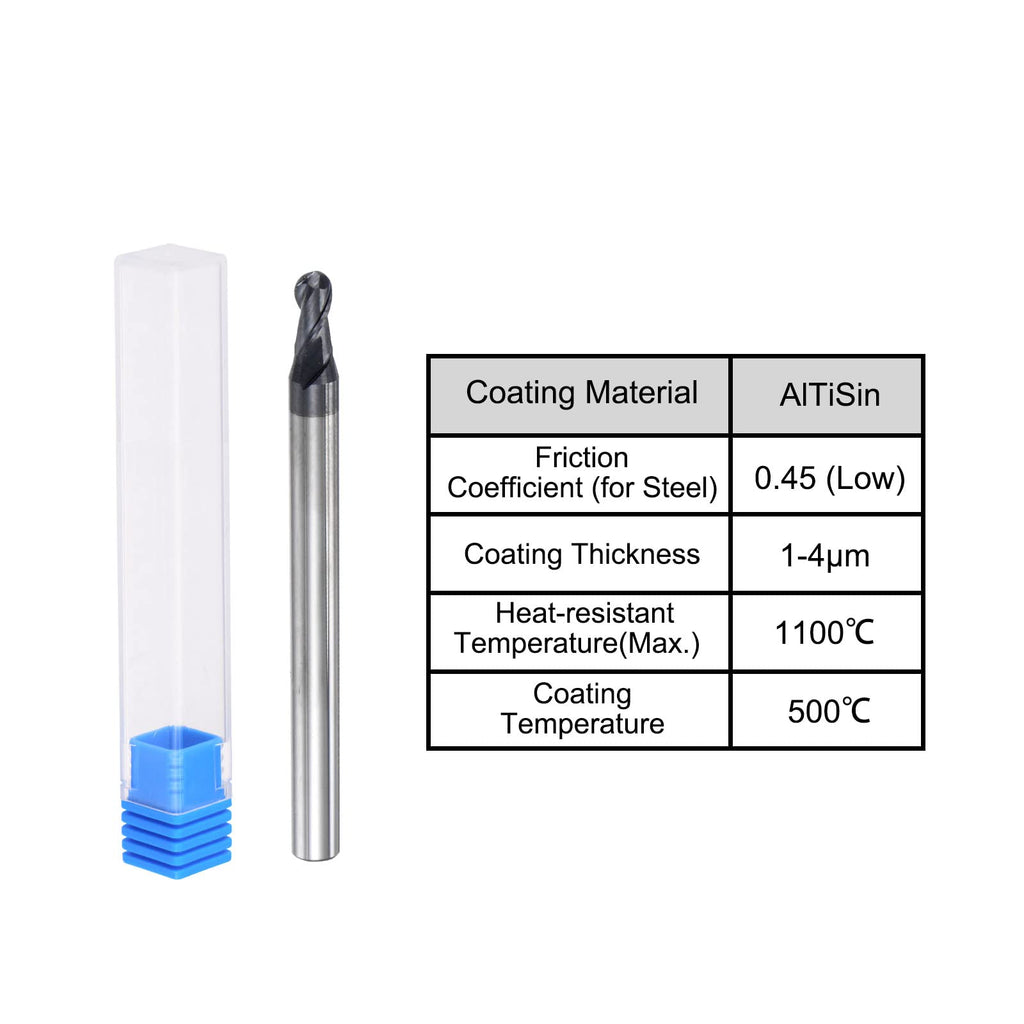 uxcell Ball Nose End Mill 1.5mm Tip Radius Solid Carbide AlTiSin Coated CNC Router Bits 2 Flute Spiral Milling Cutter HRC45 with 4mm Shank 50mm (2-inch) Length