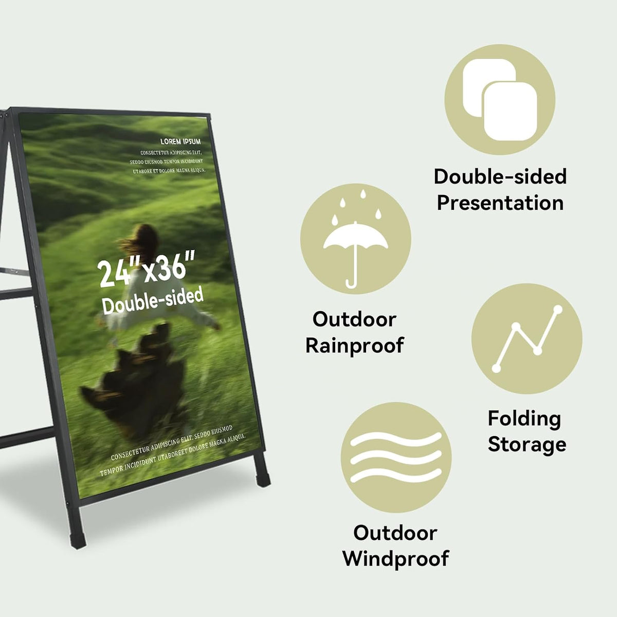 A Frame Sign 24x36 Inches Portable Sandwich Board Outdoor Sign Holder Heavy Duty Display Double Sided Sidewalk Sign
