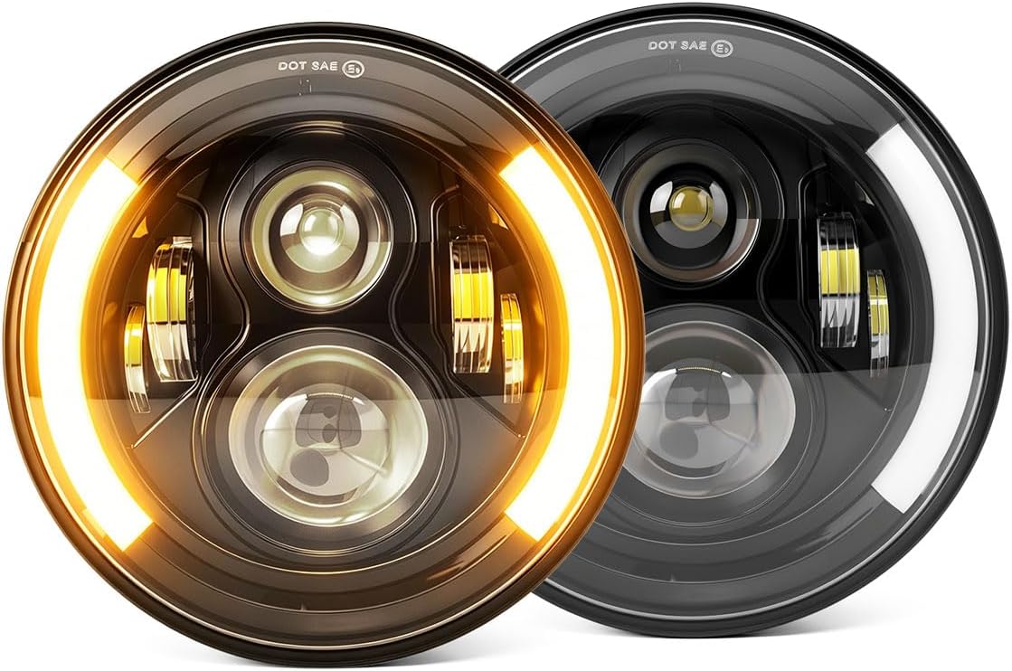 CHUSYYRAY 7 Inch Round Light Compatible with Jeep Liberty LED Headlight Assembly 2003 2004 2005 2006 2007 for Off Road, High Low Beam DOT Approved, 6500K White, IP67 Waterproof, Pack of 2