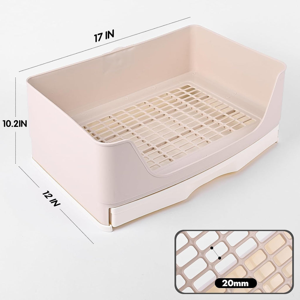 Large Rabbit Litter Box Bunny Potty Training Corner Litter Pan with Drawer Comes with Liners Rabbit Pee Pads, Small