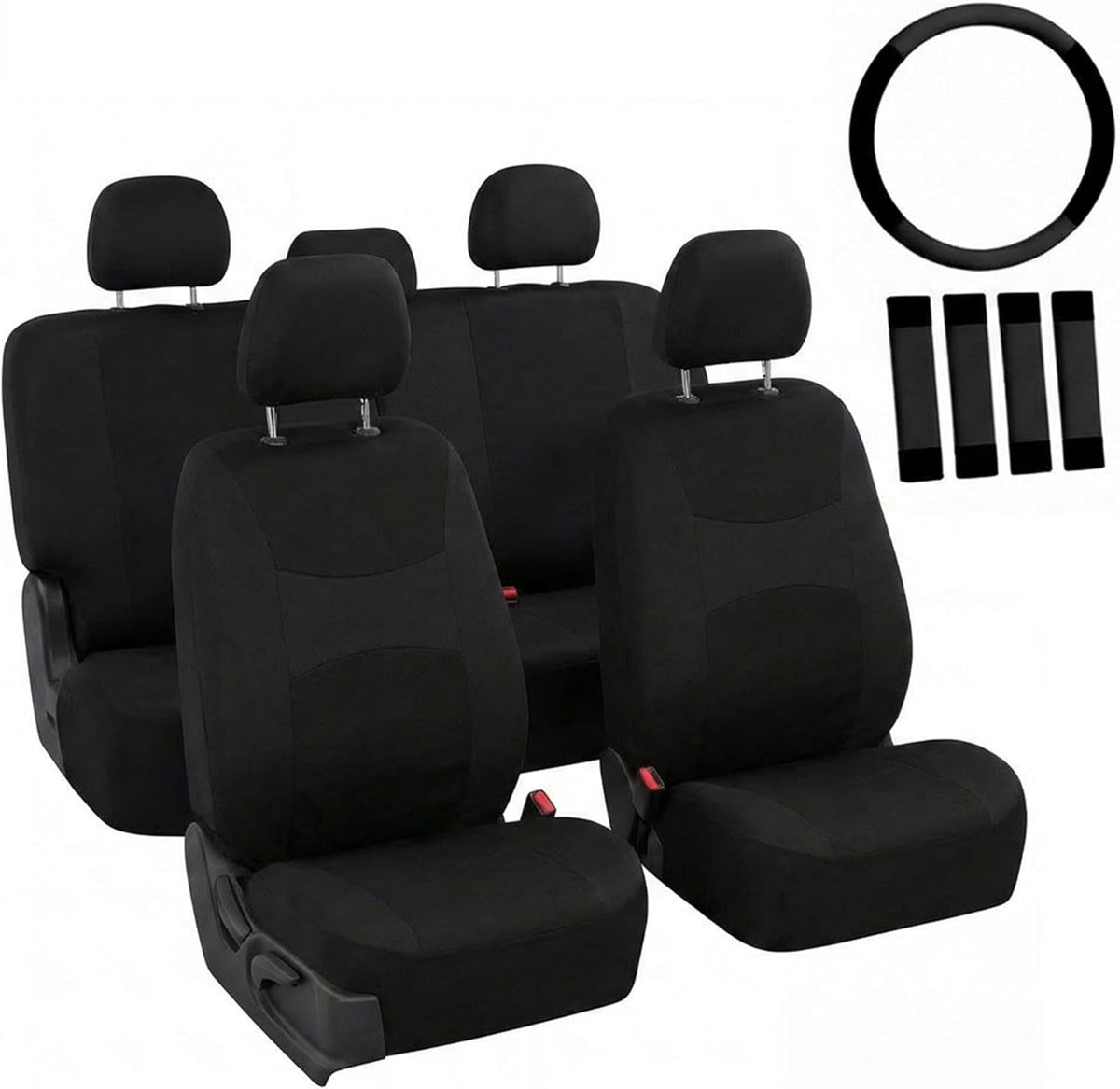 Full Set Cloth Car Seat Covers, Universal Fit Front and Split Bench Rear, Airbag Compatible, Washable for SUV, Sedan