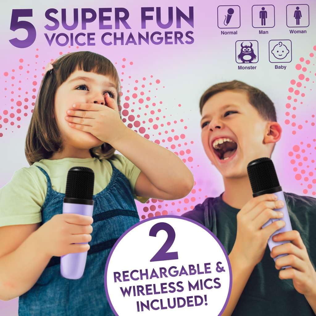 Karaoke Machine for Kids Adults, Portable Mini Bluetooth Speaker with 2 Wireless Microphones, LED Lights, Singing