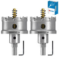 DKIBBITH TCT Hole Saw Set, 2-Pack 2-3/8" (60mm) Heavy Duty Tungsten Carbide Tipped Hole Cutters for Stainless Steel, Copper, Iron, Brass, Plastic with Titanium-Plated Pilot Drill Bits