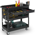 3-Tier Rolling Utility Cart, Metal Tool Cart on Wheels with Lockable-Black