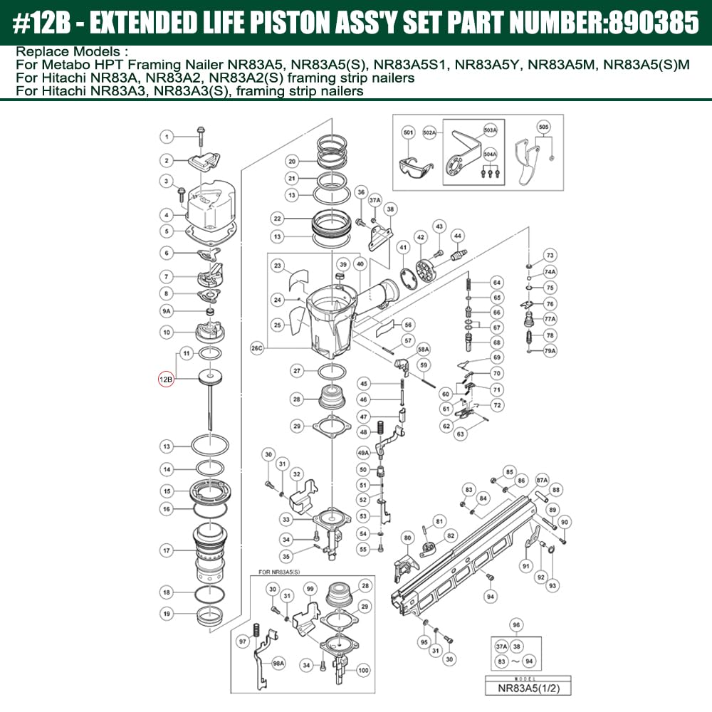 877323 Piston Driver For Hitachi NR83A5 NR83A2 NR83A3 NR83A Framing Nailer