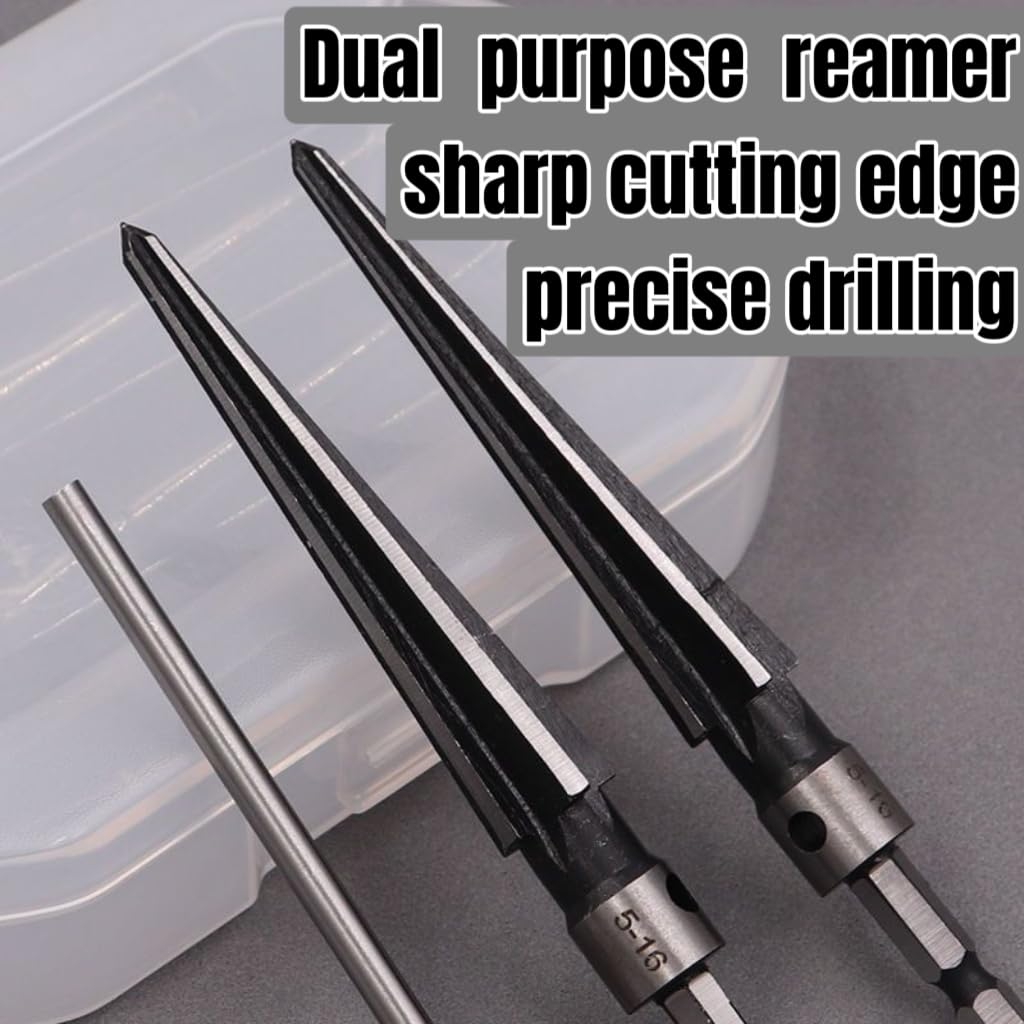 3/16"-5/8" (5-16mm) Taper Straight Flute Reamer,Hand and Chucking Reamer Drill Bit for Steel, Alloy, Metal, Wood, Plastic,1/4"Hex Shank,to Enlarge/Align/Drill,Home Repair, DIY, and Construction Tools