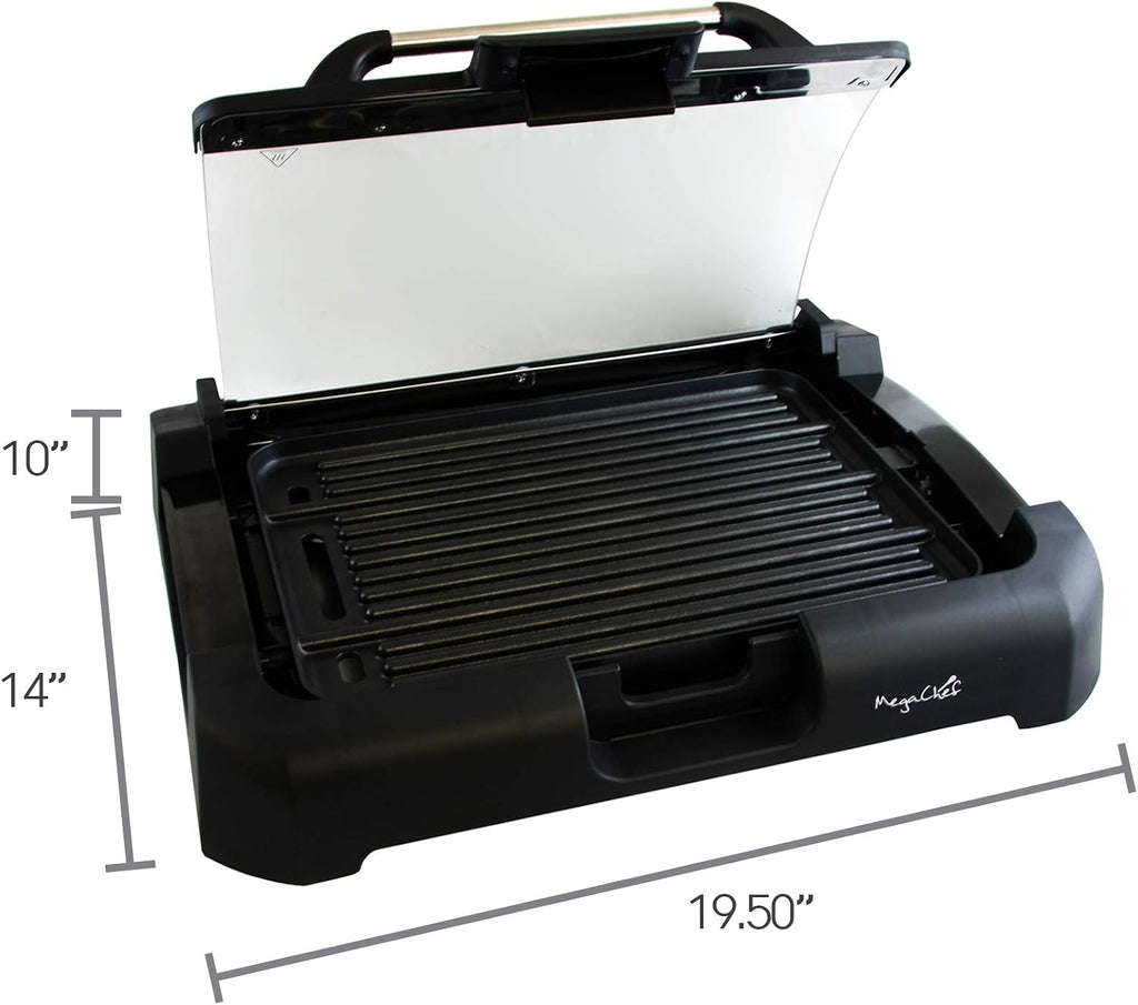 Dual Surface Reversible Indoor Grill and Griddle with Removable Glass Lid