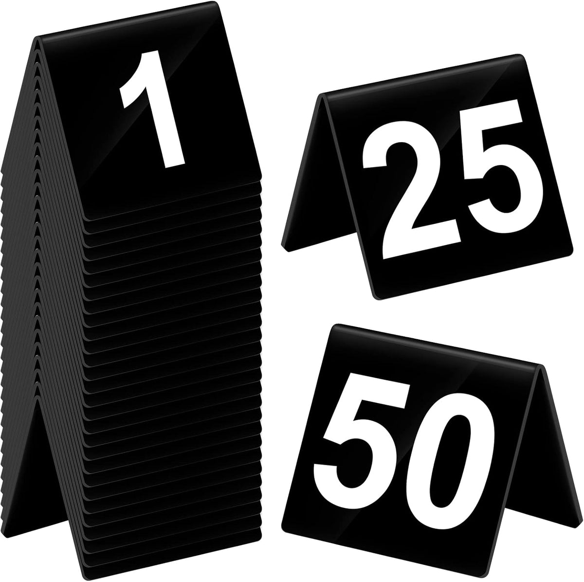 Table Numbers 1-50 Acrylic Double Sided Tents for Restaurant, Black