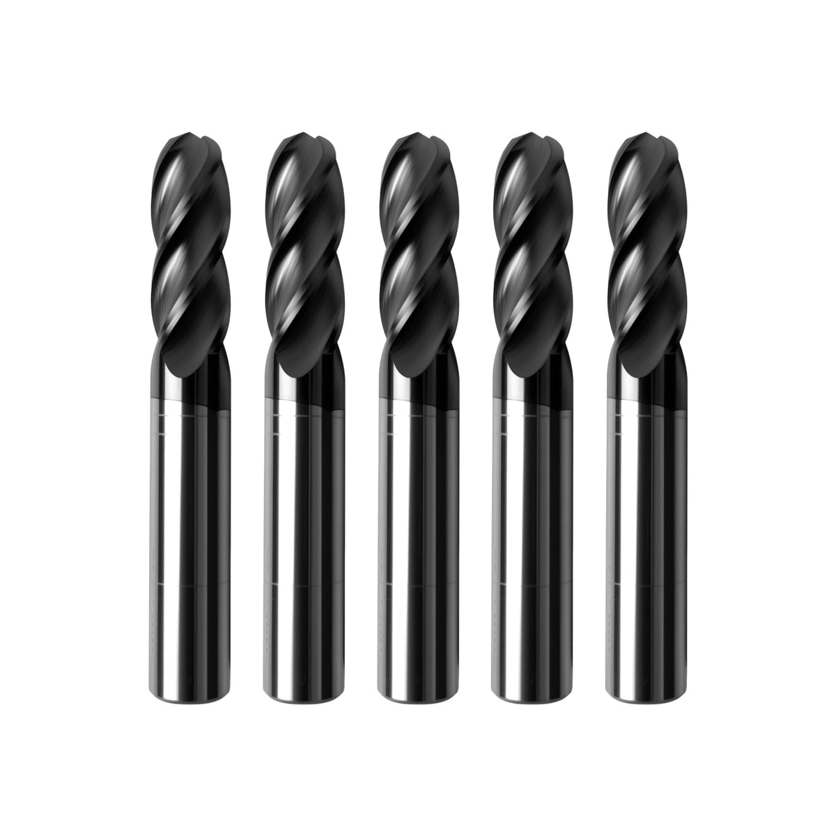 Zorqon 5Pcs 3/8" Carbide Ball Nose End Mills, ALTiN Coated, 4 Flute