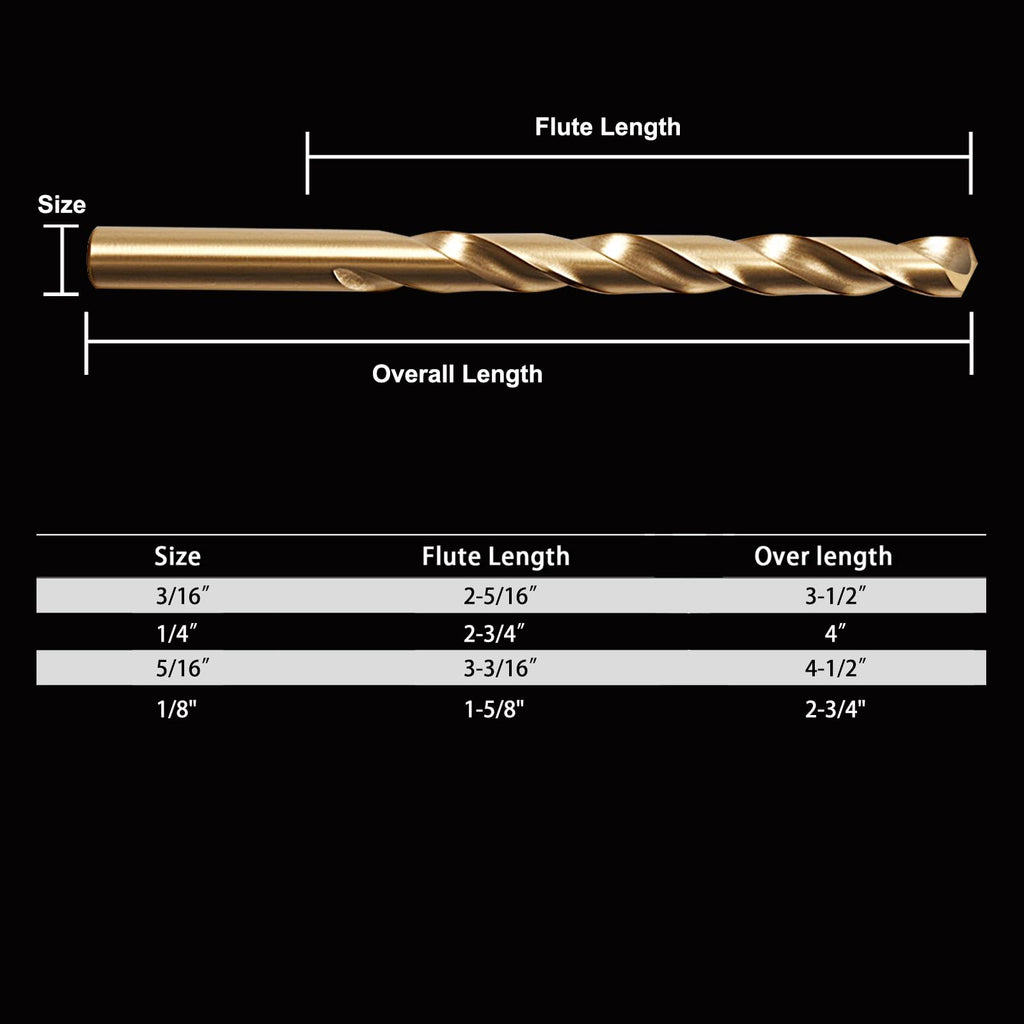 Axelord 1/4" Cobalt Drill Bit Set (10Pcs), M35 HSS, 135 Degree Tip, Twist Jobber Length for Hardened Metal, Stainless Steel, Cast Iron, Wood, and Plastics, with Index Storage Case