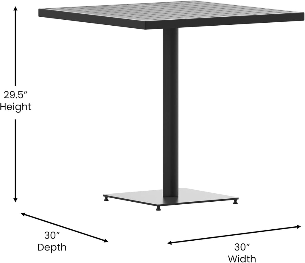 Commercial Outdoor Patio Bistro Dining Table - Faux Gray Wash Teak Poly Slats - 30" Square