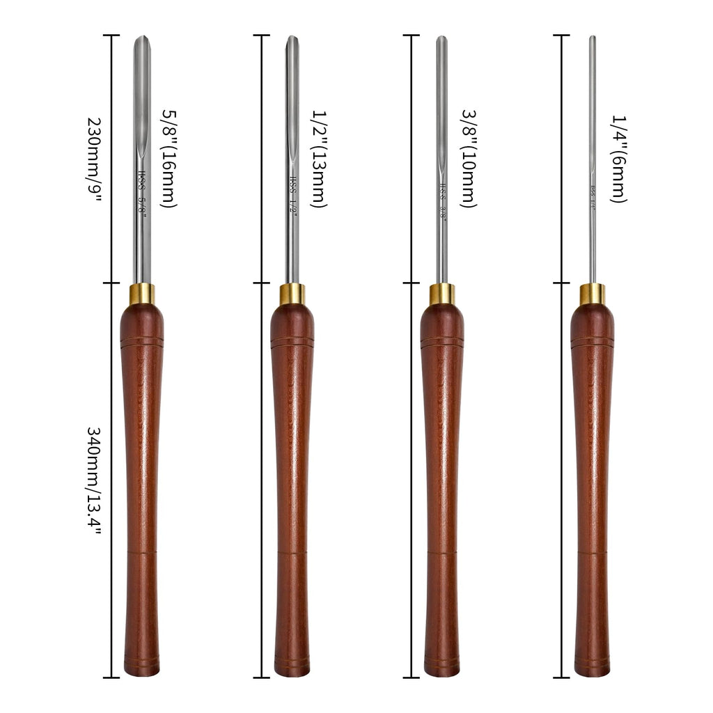SIIIXS 4Pcs HSS Bowl Gouge Set, Wood Lathe Turning Chisels with Wooden Box