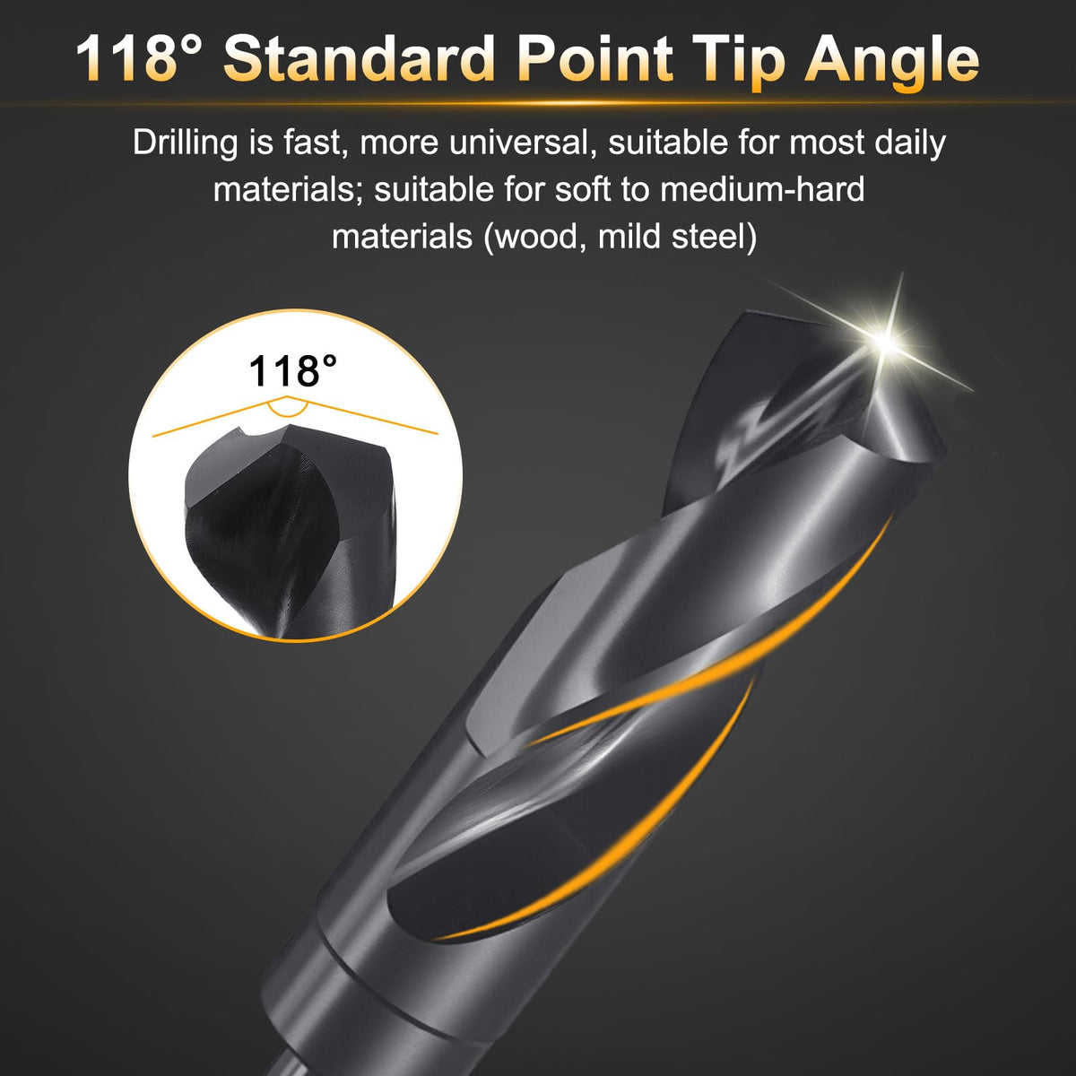 HARFINGTON 19/32" Drill Bit 3/8" Reduced Shank 3-Flat 4241 HSS 118°