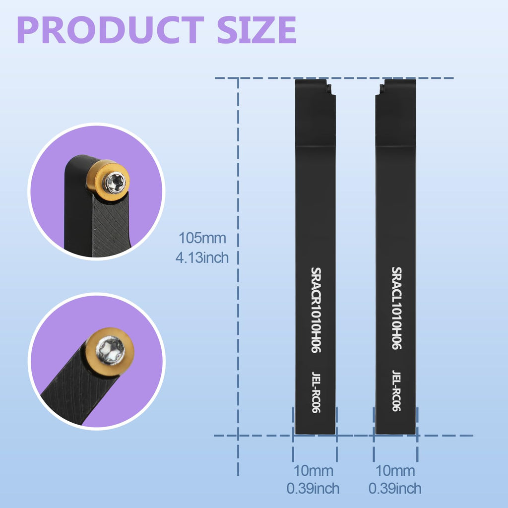 Gluwoer 3/8" SRACR/L1010H06 Lathe Turning Holders Lathe Turning & Profiling Tool Holder,12PCS Kit-2PCS Metal Lathe Tools Holder 10PCS RCMT0602 Round Carbide Milling Insert for Metal Steel