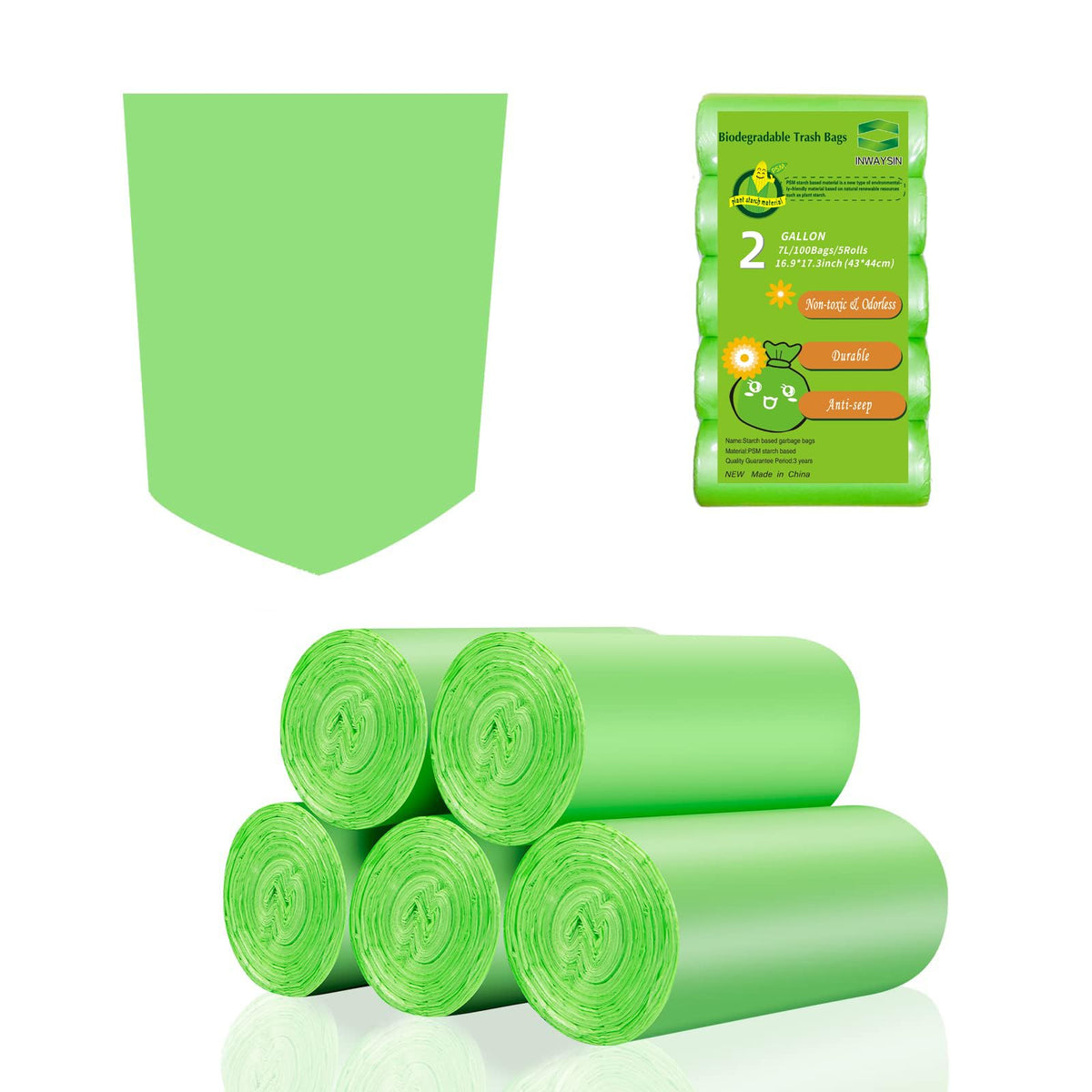 Compostable Trash Bags 2 Gallon - Bulk Mini Rubbish Waste Can Liners Unscented Strong Thick Biodegradable Tiny