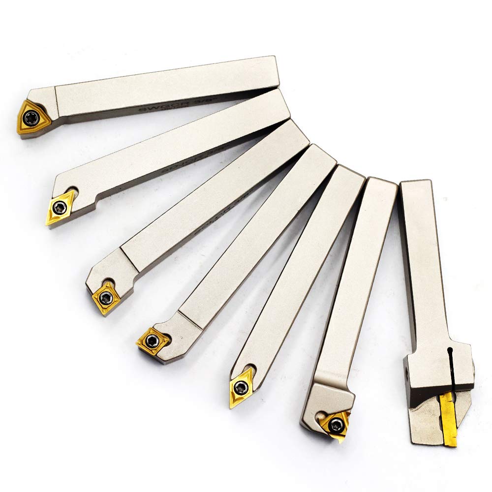 OSCARBIDE 3/8" Shank Nickel Plated 7-Piece Indexable Lathe Tool Holder Set