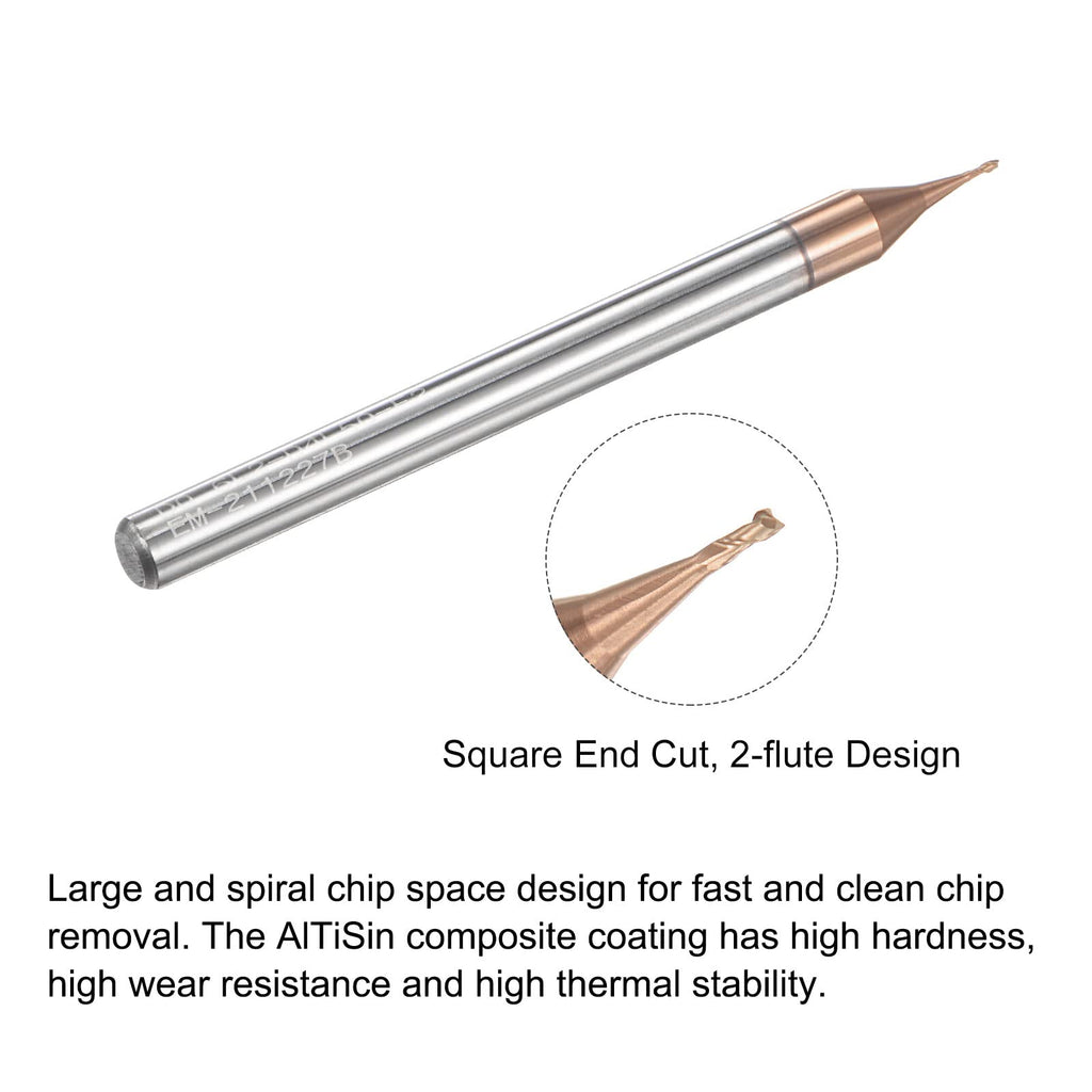 uxcell Square Nose End Mill, 0.6mm Solid Carbide AlTiSin Coated Long Reach CNC Router Bits 2 Flutes Milling Cutter with Extended Neck, 2mm Cutting Length 4mm Shank