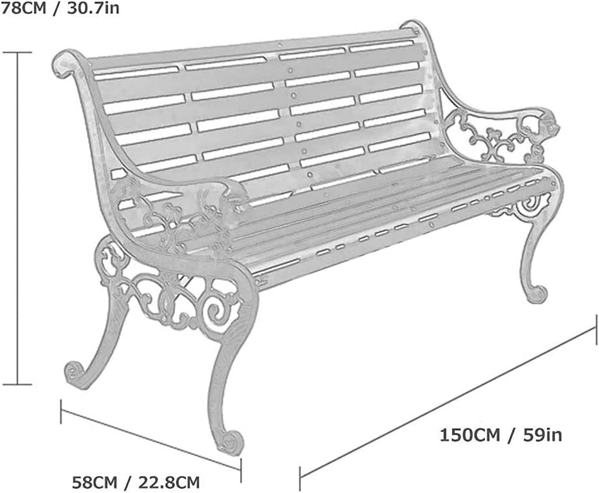 Outdoor Solid Wood Garden Park Bench for 2-3 People, Weatherproof Patio Lawn Bench Porch Seat with Cast Iron Frame