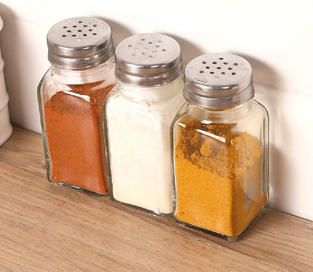 30 Pack Glass Salt and Pepper Shaker Set with Stainless Steel Mushroom Top, 2.7oz Spice bottle for Kitchen
