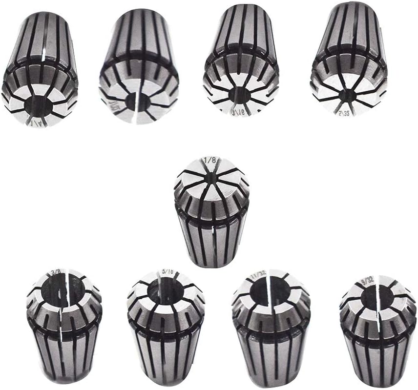 findmall 9Pcs ER16 Spring Collet Set 1/8-3/8" CNC Milling Lathe Tool