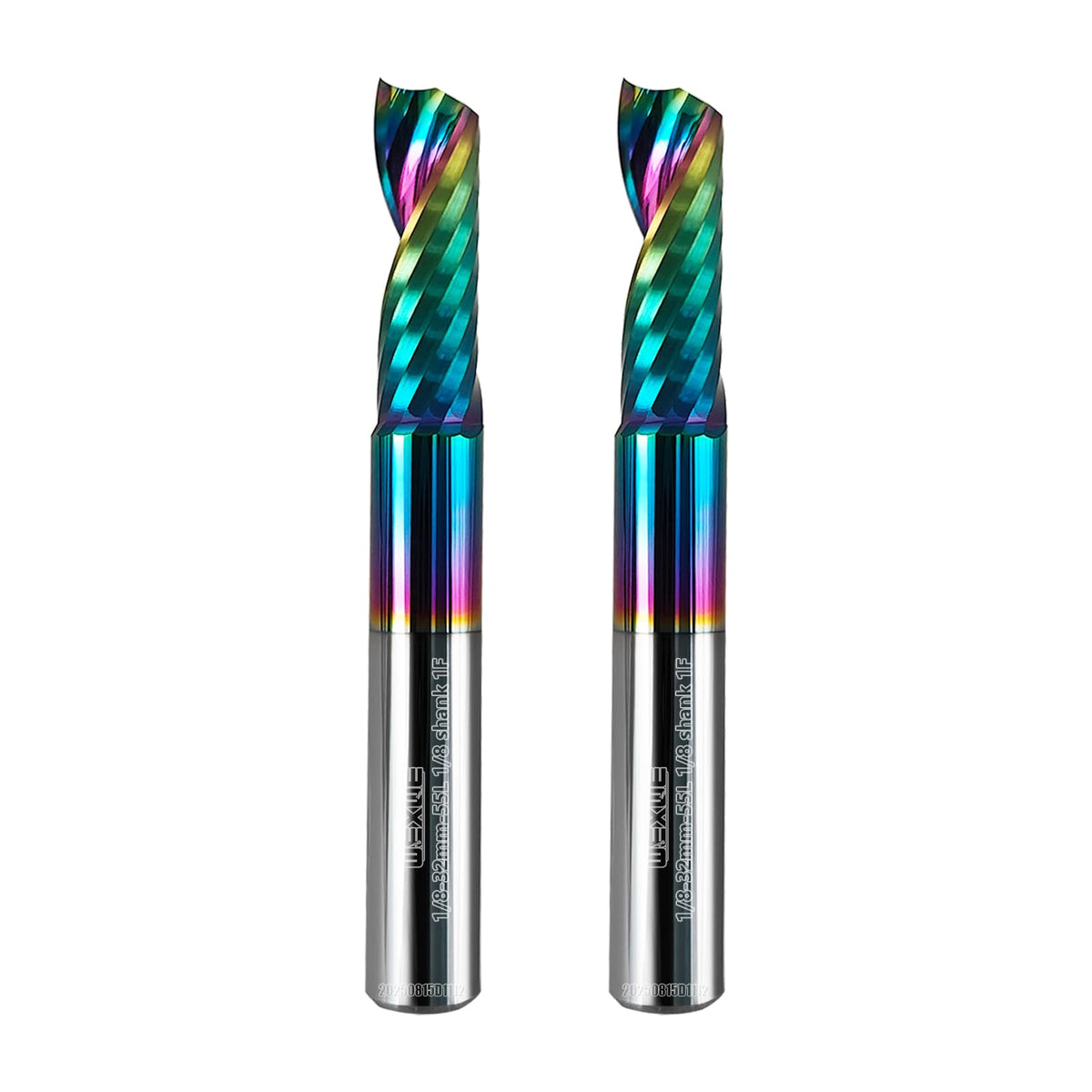 WEXWE Tools Solid Carbide CNC Spiral Single Flute End Mill- for Acrylic Plate Aluminum,Wood, Plastic,Brass,Copper Cutting - 1/8 Diameter 32mm Flute Length,55mm Overall Length,1 Flute (1/8-55mm 2PCS)