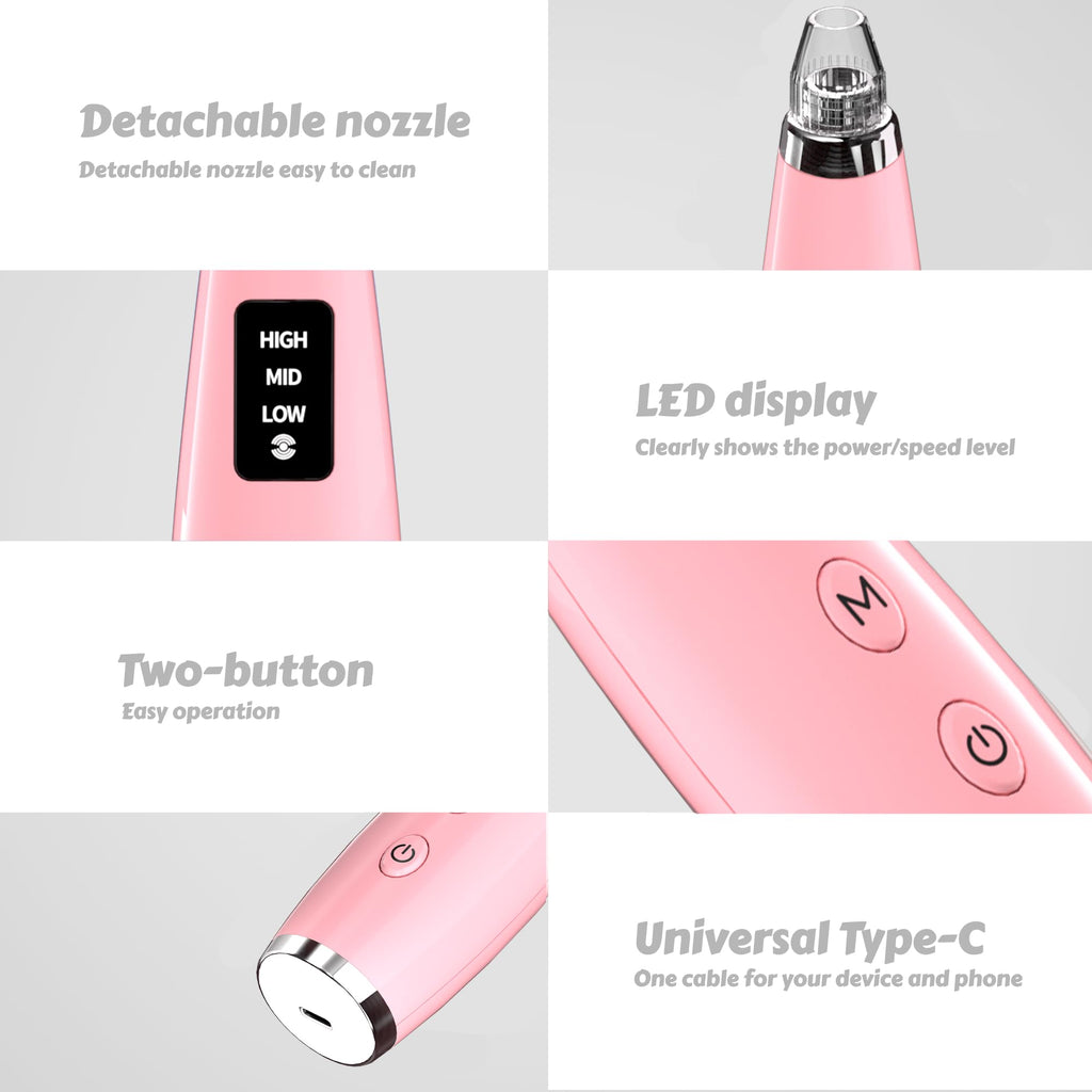 Pore Vacuum for Face & Nose - Blackhead Remover with 3 Adjustable Suction Levels, 6 Interchangeable Probes, USB-C