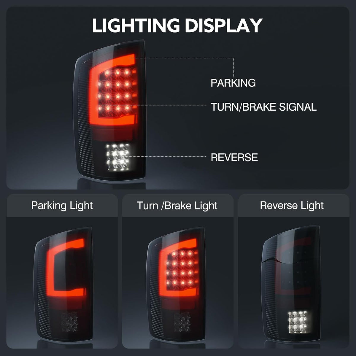 WonVon LED Taillights Assembly Compatible for 2002-2006 Dodge Ram
