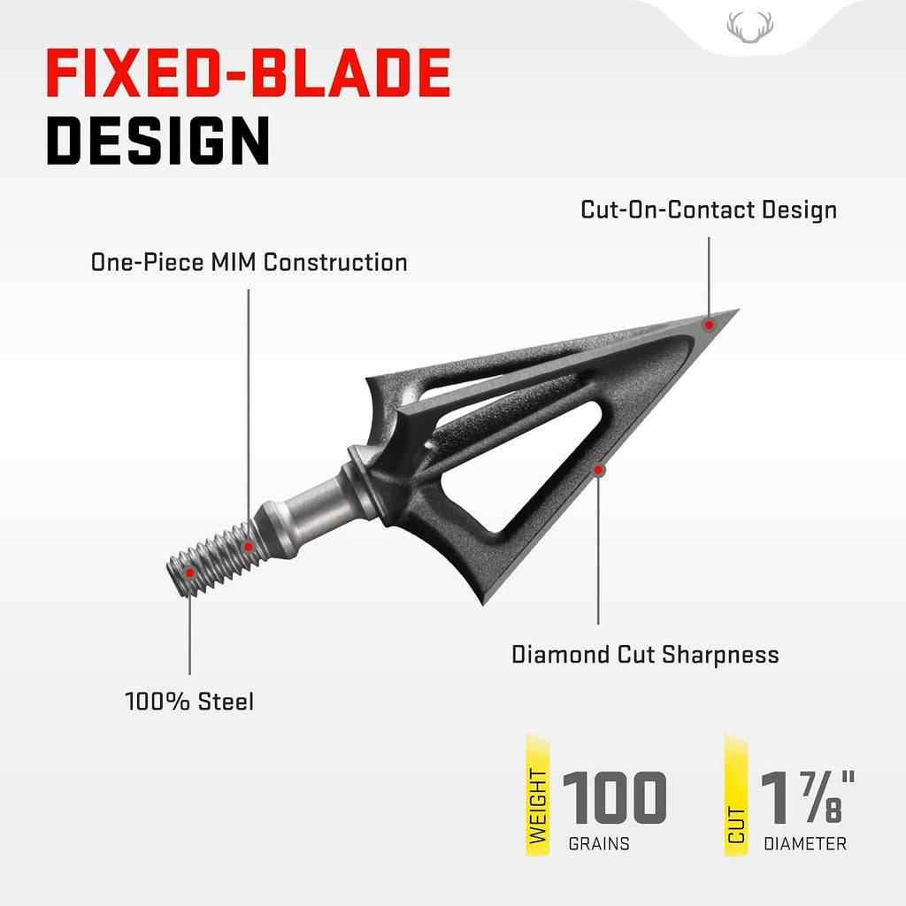 EVO-X Montec Fixed Blade Broadhead - Pack of 3 - 100-Grain, Three-Blade Design