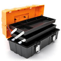 17-Inch Plastic Tool Box,3-Tiers Multi-Function Storage Portable Toolbox Organizer, Black/Orange ATRJH-3430T