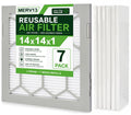 14x14x1 MERV 13 Air Filter,AC Furnace Air Filter,Reusable ABS Plastic Frame, 7 Pack Replaceable Filter Media (Actual