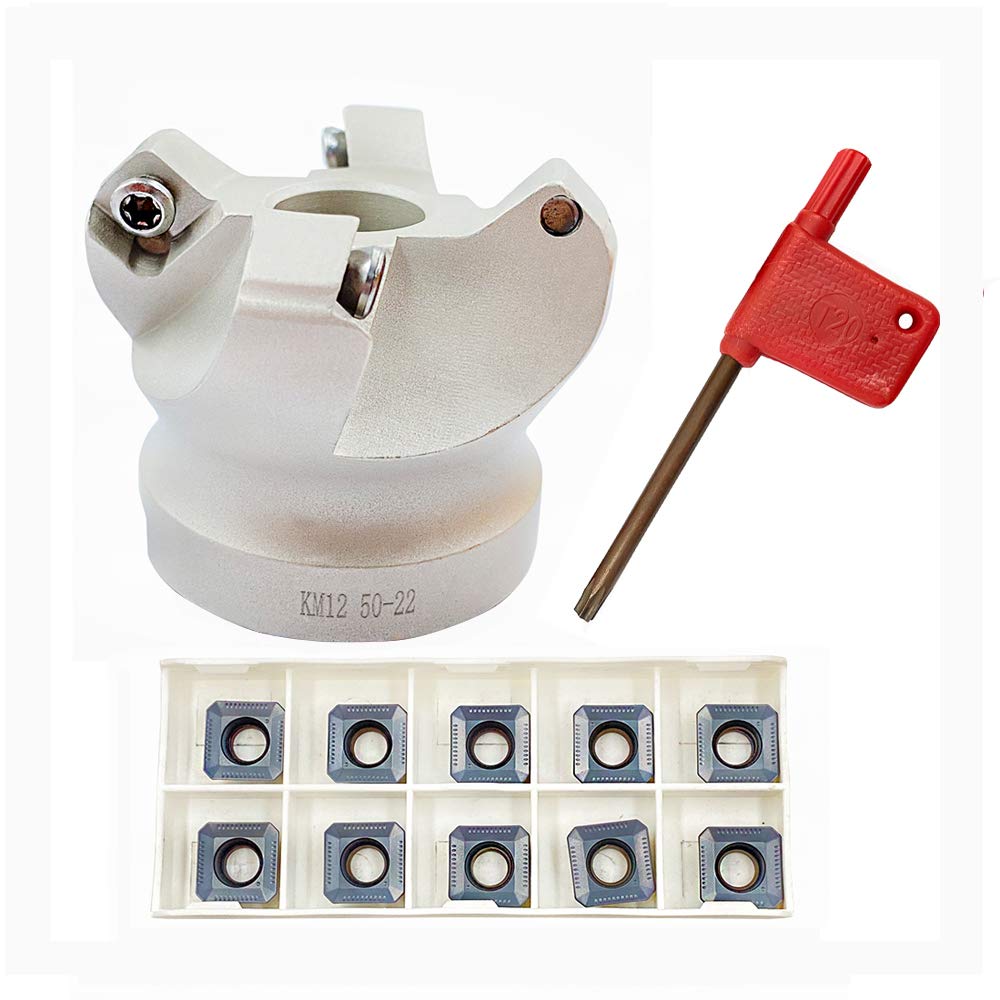 GBJ- KM12 50-22-4T+ SEKT1204AFTN-XM 50mm/1.96" Dia. 45° Face Mill Indexable Face Milling Holder Rough Processing Fly Face Plate Face Mill for SEHT1204 SEKT1204 (KM12 50-22-4T+ SEKT1204AFTN-XM LDA)