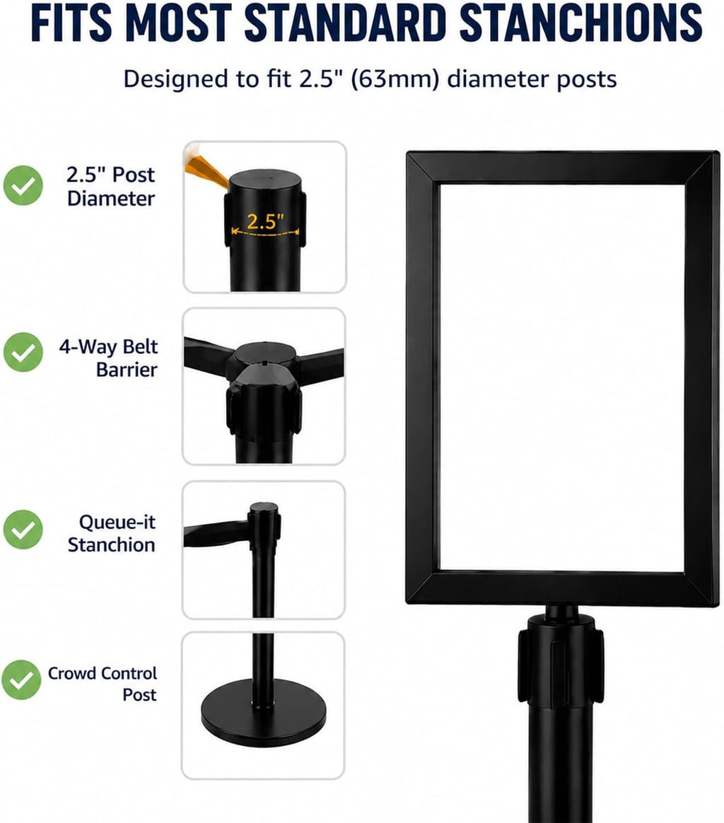 4 Pcs Stanchion Sign Holder Double Sided Frame with Cover
