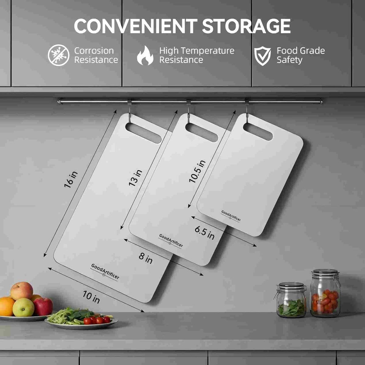 Titanium Cutting Boards Set of 3, 100% Pure Titanium Kitchen Cutting Board, Double-Sided Non-Toxic Cutting Board