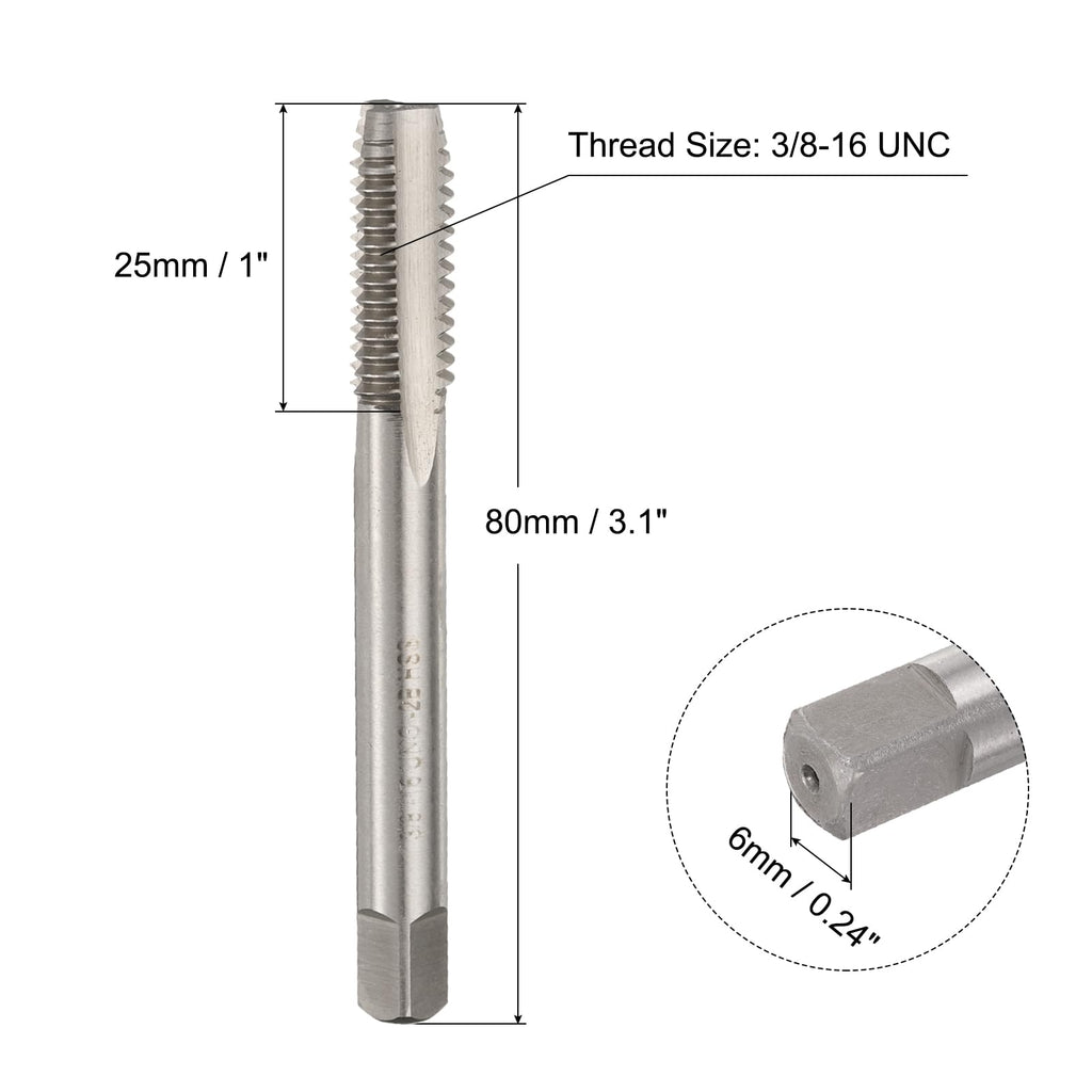 uxcell 2pcs 3/8-16 UNC B2 Spiral Point Thread Tap, Screw Tap Threading Tapping Tool, High Speed Steel Machine Taps Tapping Bit