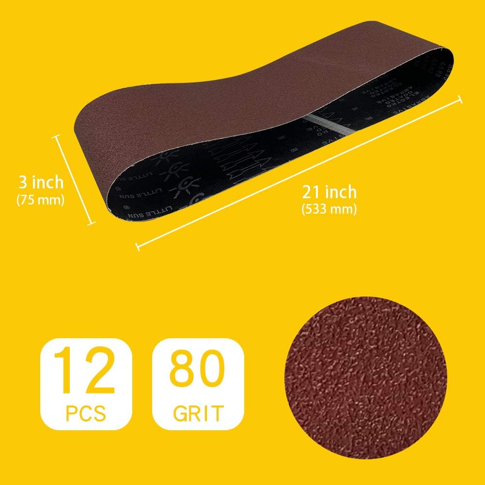 3 x 21 Inch 80 Grit Sanding Belt | Premium Aluminum Oxide Sanding Belt | Premium Sander Sandpaper – 12 Pack