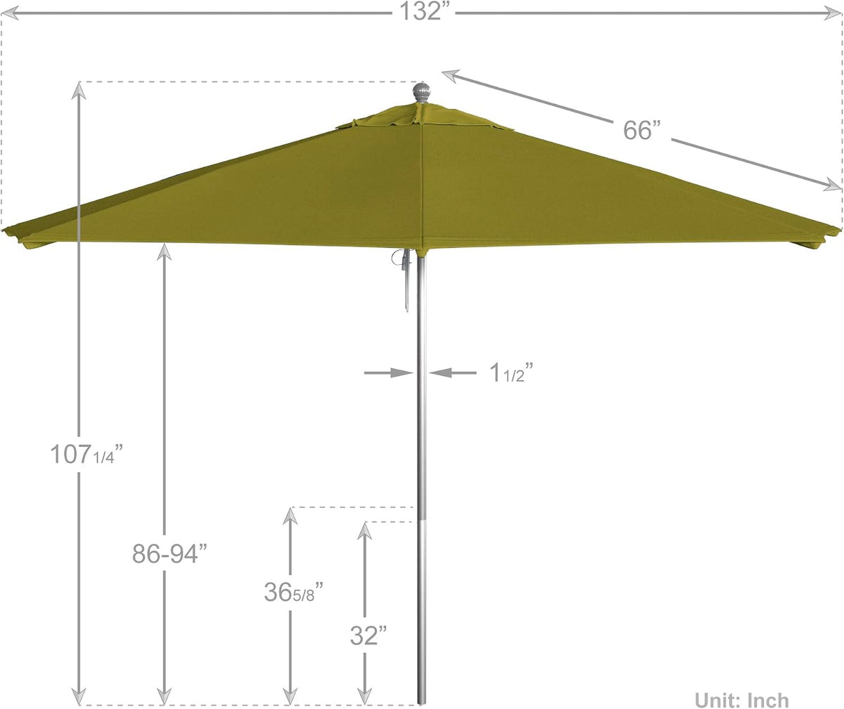 11Ft Commercial Grade Sunbrella Fabric Market Umbrella, Pulley Lift, Aluminum/Fiberglass, 2mm pole wall, Silver