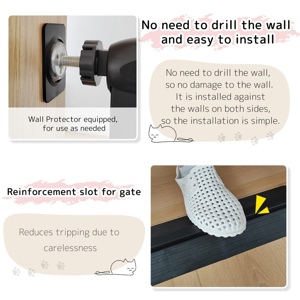 61.02" x 30.12-34.05" Wide Extra-Tall & Extra-Wide Adjustable Hardware/Pressure-Mounted Pet & Child Safety Gate with Dual-Lock Walk-Through Swing Door for Stairs, Hallways & Wide Doorways — Black