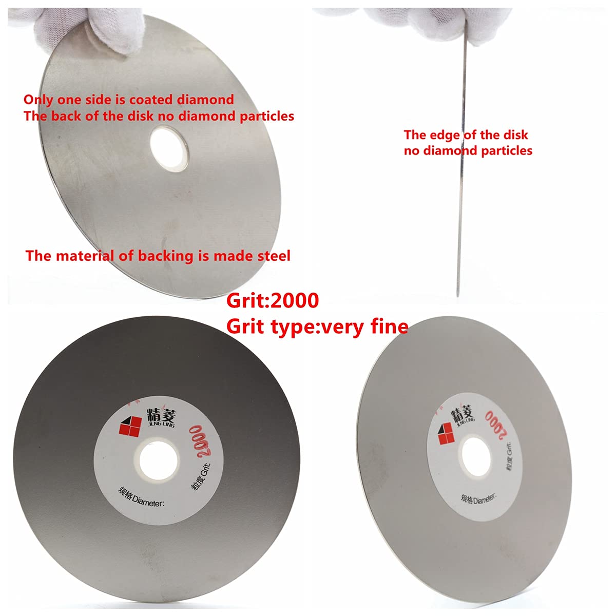JINGLING 4" inch 100mm Diamond Flat Lap Disc Coated Grinding Disk Grit 2000 Fine