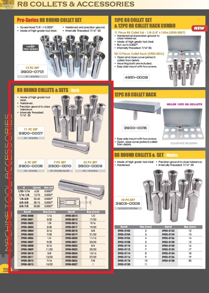 HHIP 3900-0008 1/16 Inch R8 Round Collet