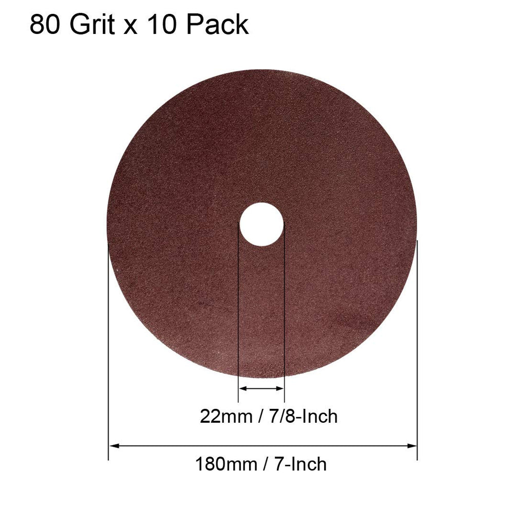 uxcell 7-Inch x 7/8-Inch Aluminum Oxide Resin Fiber Discs, Center Hole 80 Grit Sanding Grinding Discs, 10 Pack