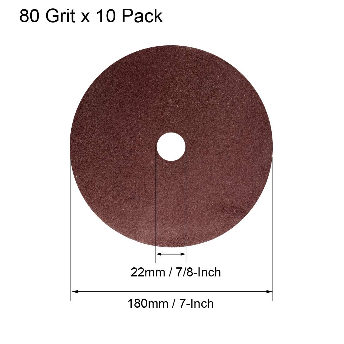 uxcell 7-Inch x 7/8-Inch Aluminum Oxide Resin Fiber Discs, Center Hole 80 Grit Sanding Grinding Discs, 10 Pack