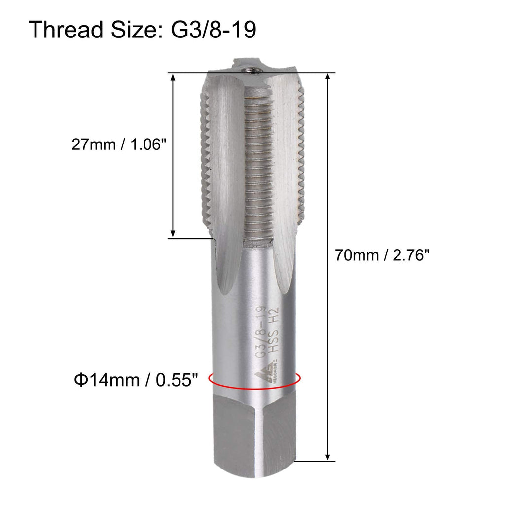 uxcell G3/8-19 Pipe Thread Tap, Machine Threading Tap Right Hand, HSS Uncoated Straight Flute, H2 Tolerance