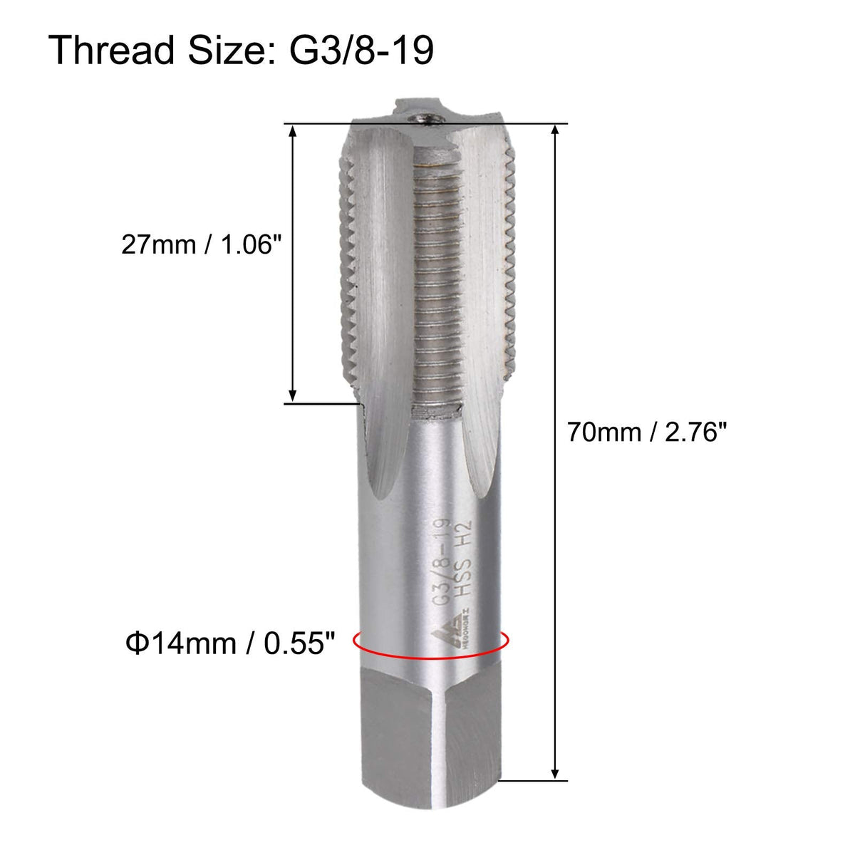 uxcell G3/8-19 Pipe Thread Tap, Machine Threading Tap Right Hand, HSS Uncoated Straight Flute, H2 Tolerance