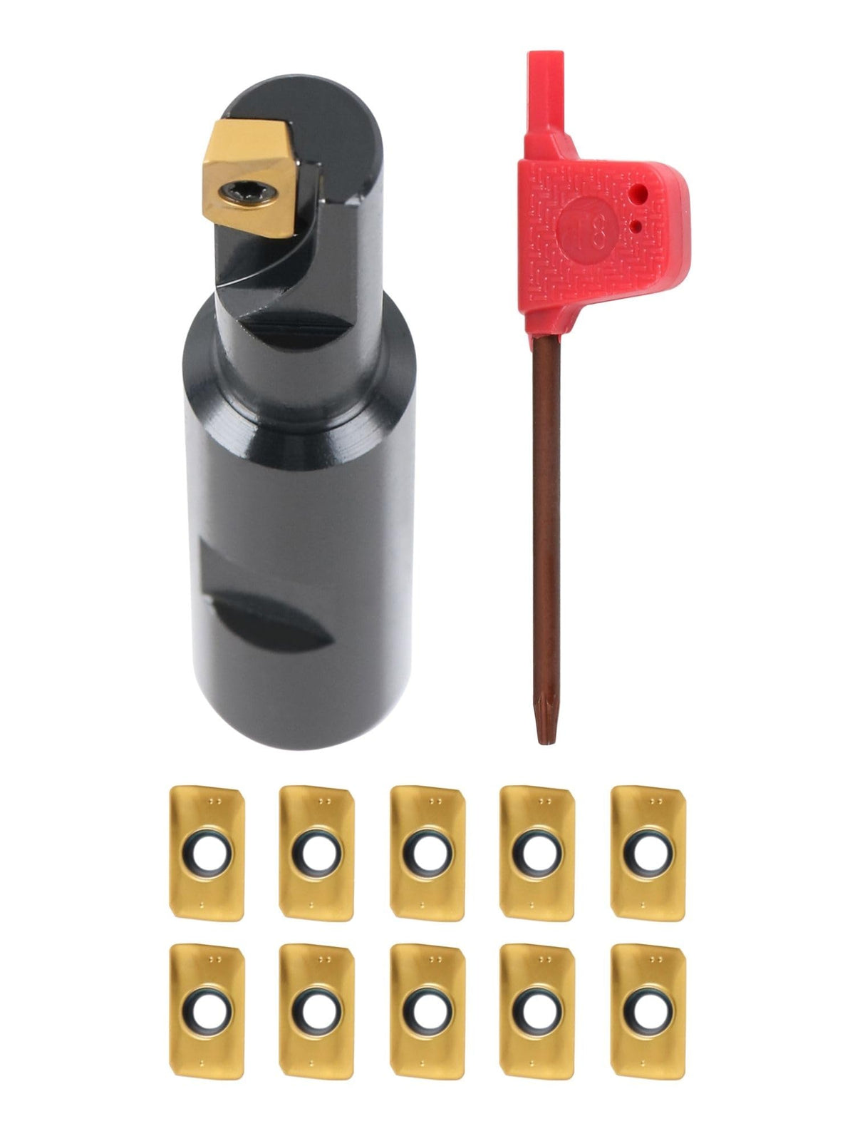 Accusize Industrial Tools 1/2" 90° Square Shoulder Indexable End Mill w/ 10 add'l APKT11T308 Inserts, 5/8" Shank, 3-1/4" OAL, 0.433" ap, 1 Flute, APKT11T308, Carbide Insert, 0056-0913+0056-1130