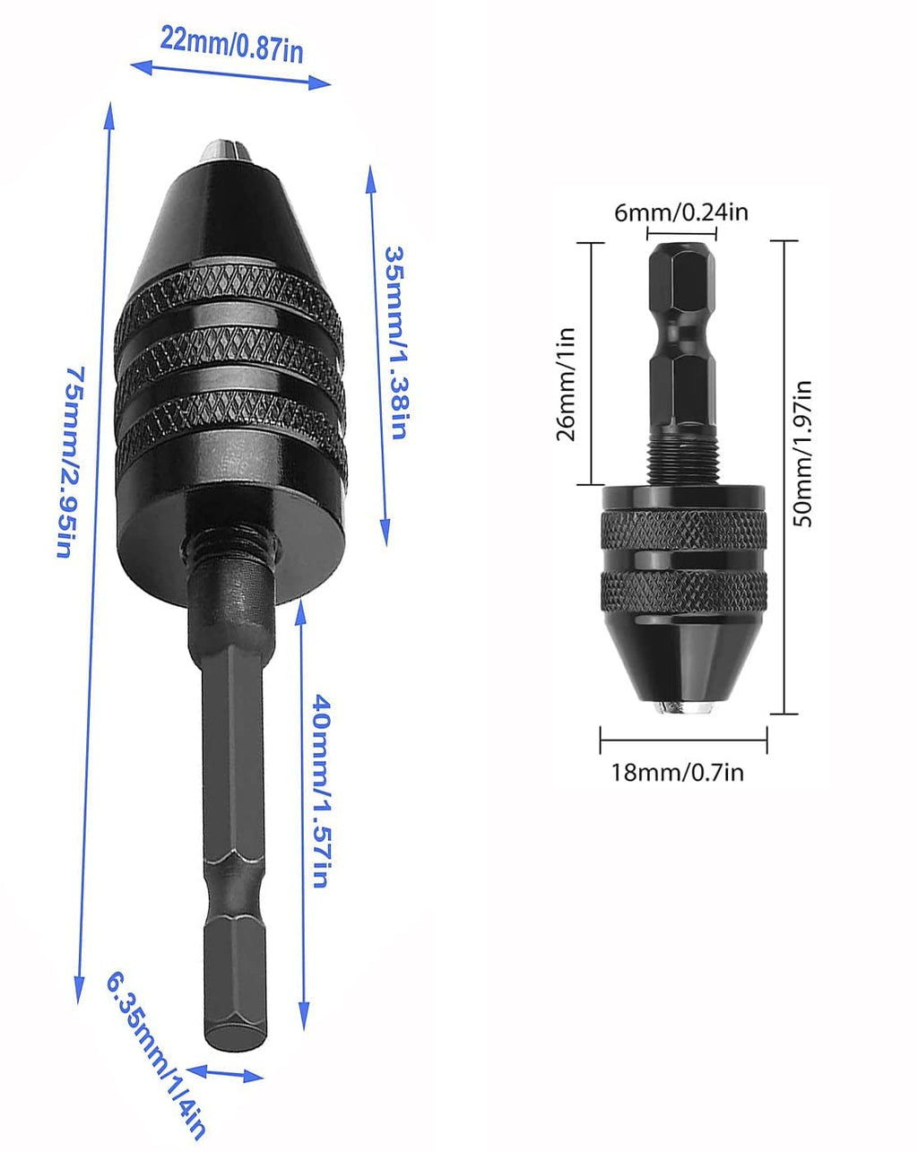 RZJZGZ 3 Pcs drill chuck adapter Keyless Drill Chuck Bit 1/4 Inch Hex Shank