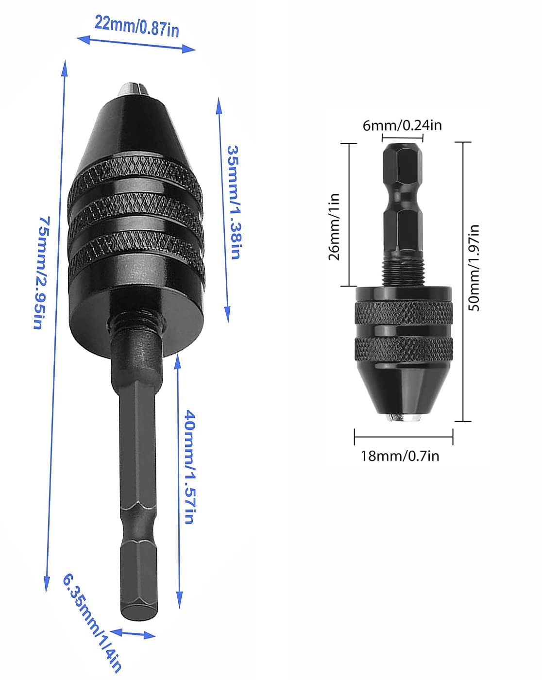 RZJZGZ 3 Pcs drill chuck adapter Keyless Drill Chuck Bit 1/4 Inch Hex Shank
