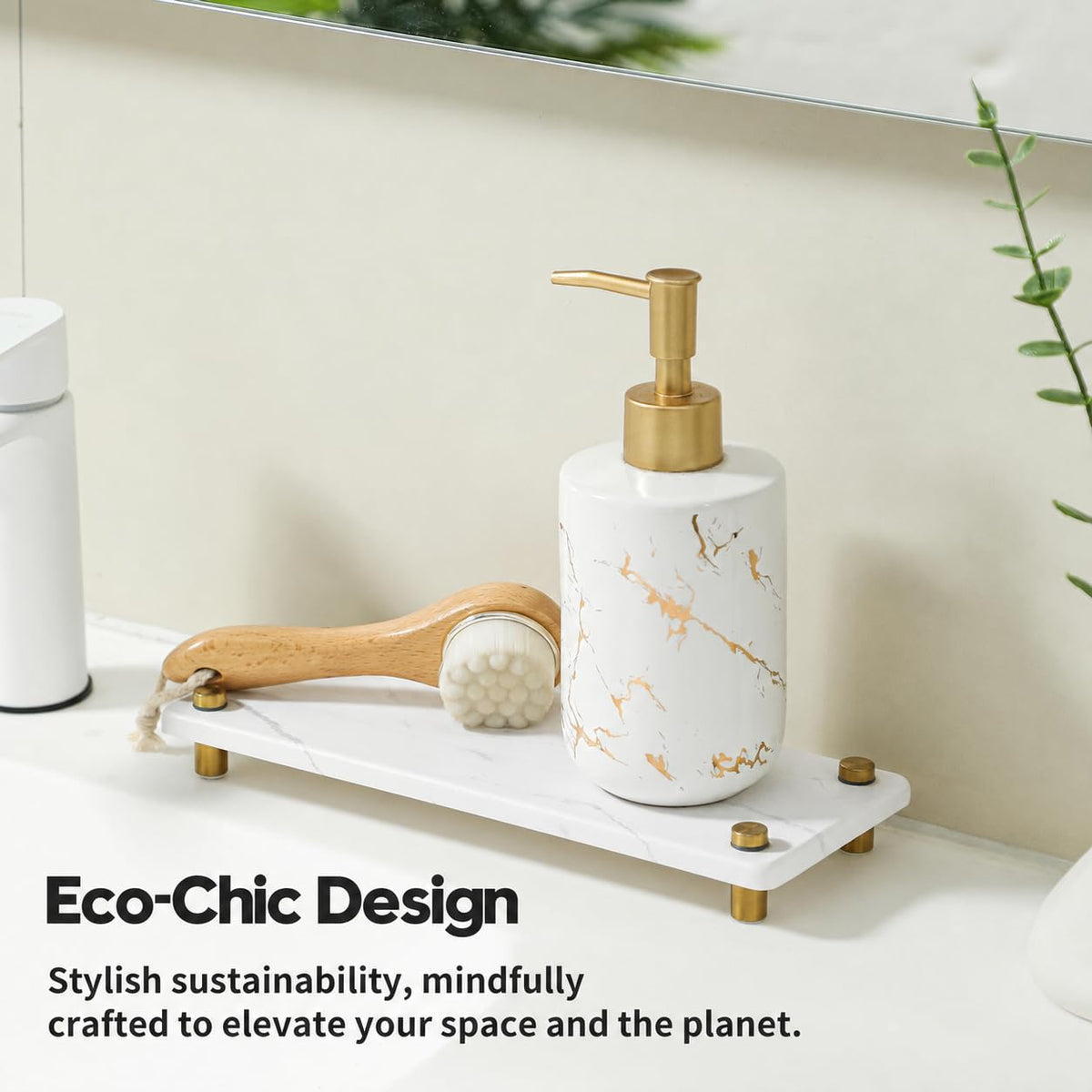 White Marble Pattern Style Water Absorbing Stone Sink Caddy, Bathroom & Kitchen Counter Organizer Tray, Faucet Drying