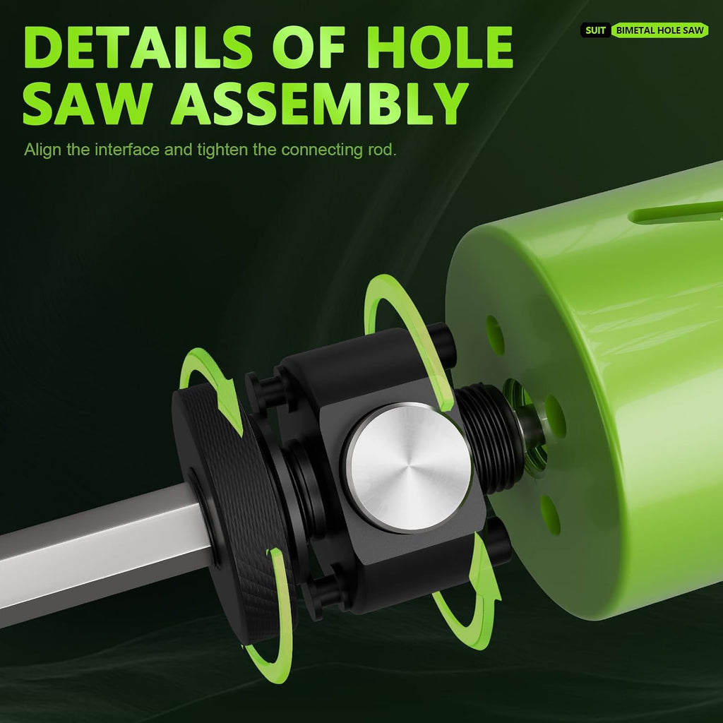 19-Piece Bi-Metal Hole Saw Kit with Quick Change Arbors in Sizes from 3/4" to 2-1/2" for Professional Wood, Thin Metal, PVC and Cutting
