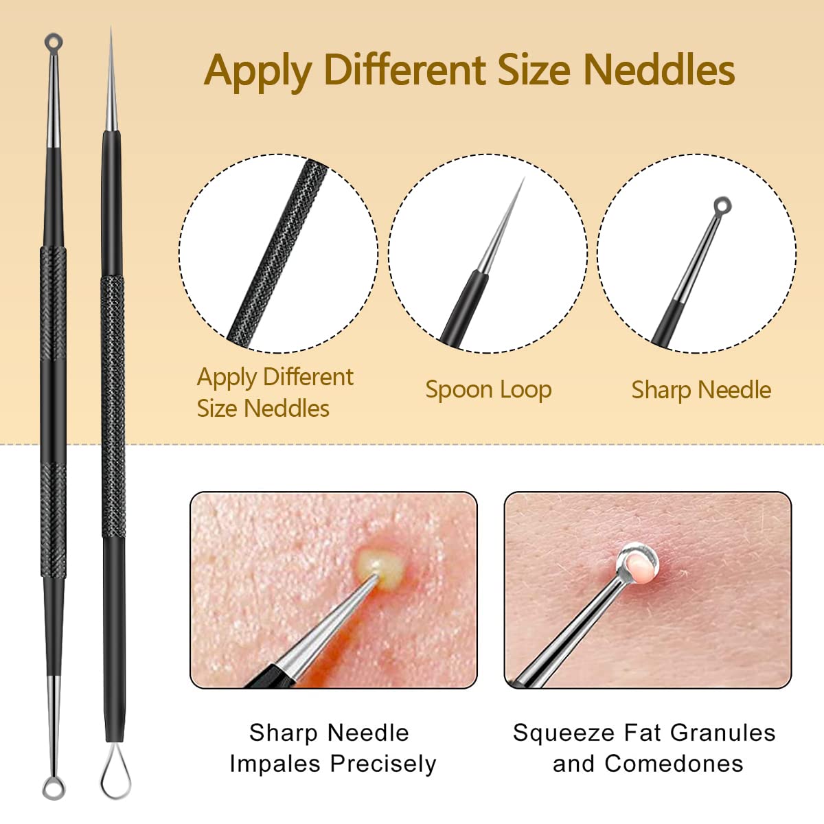 10Pcs Stainless Steel Pimple Popper Tool Kit, Blackhead Remover Tools Comedone Extractor Set, Acne Needle Tweezers