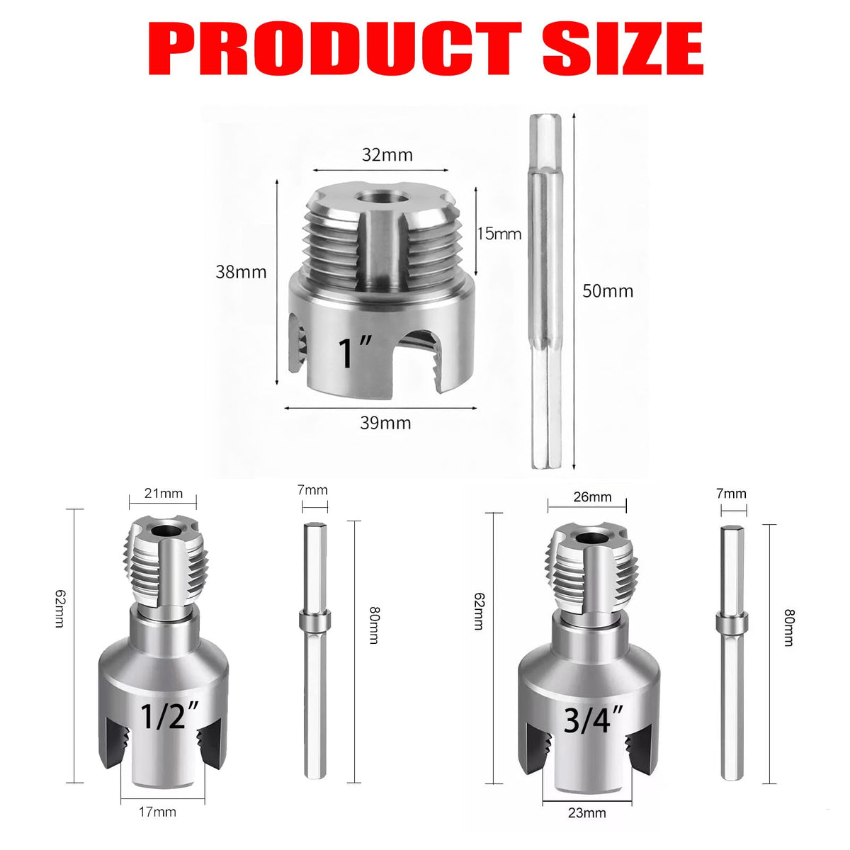 Pipe Threading Tool Kit, 1/2", 3/4", 1" Sizes,Internal & External Threader